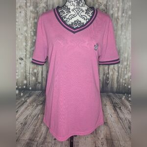 Universal Pink V-Neck Top with Black Trim